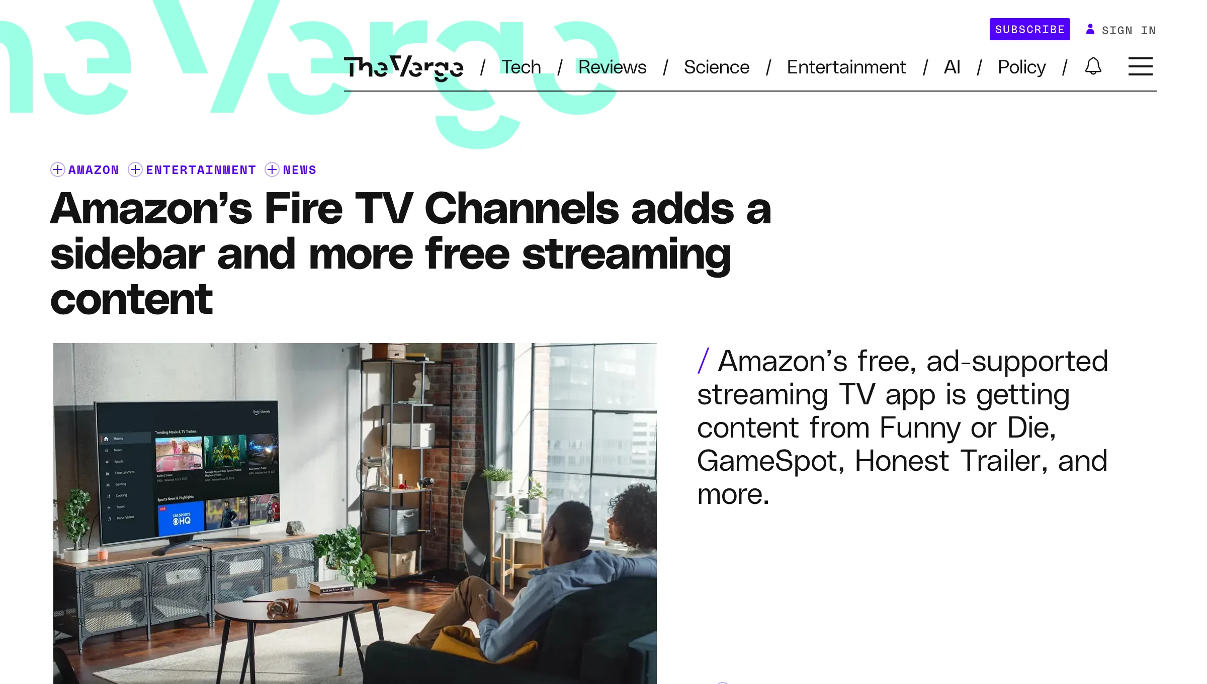 The Verge, August 21, 2023: Amazon's Fire TV Channels adds a sidebar and more free streaming content