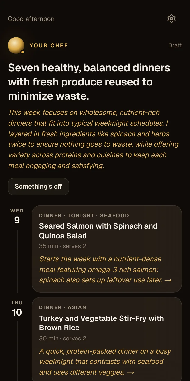 Meal App plan screen
